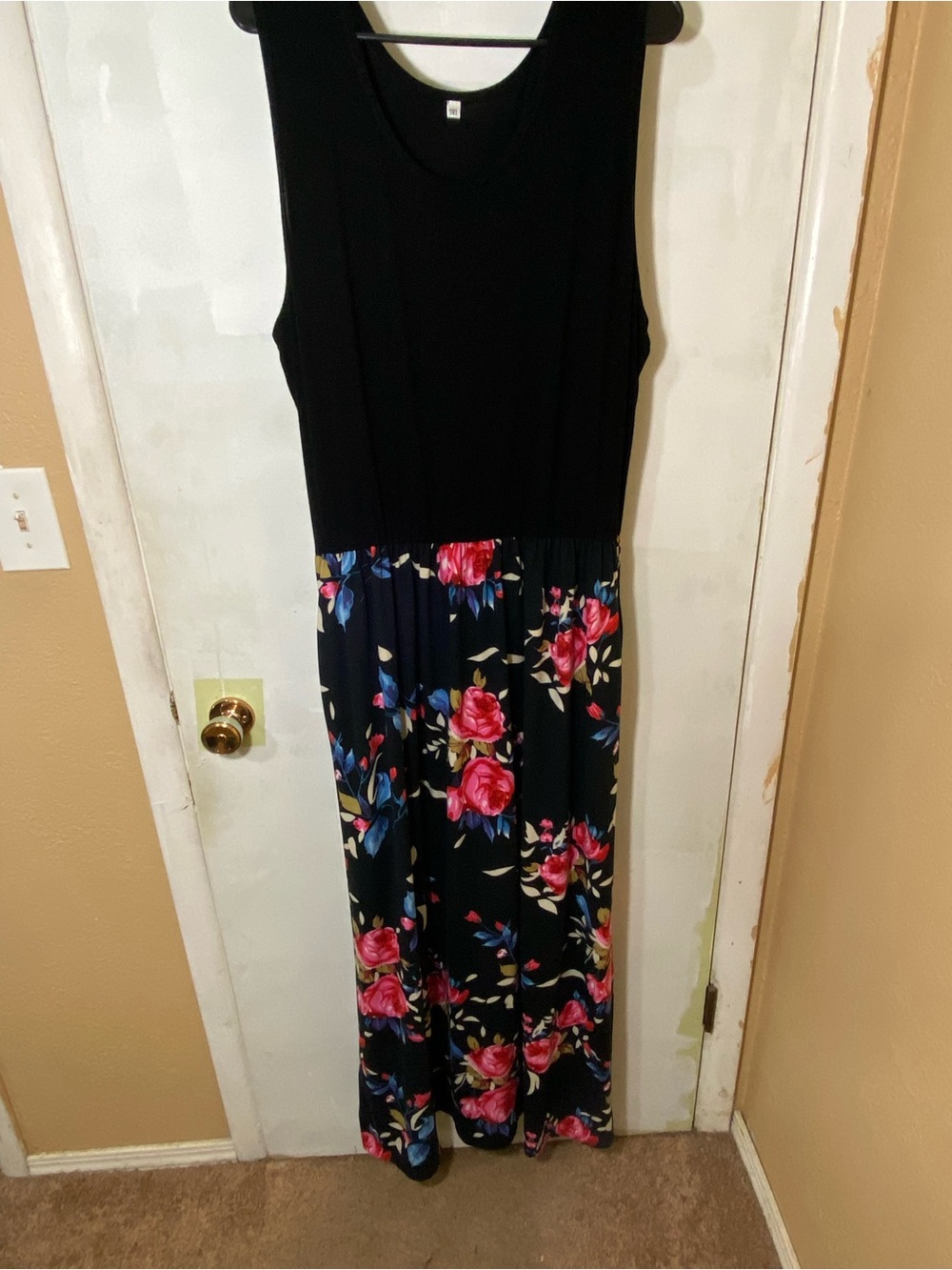 Black Sleeveless Maxi Dress with Pink Floral Skirt